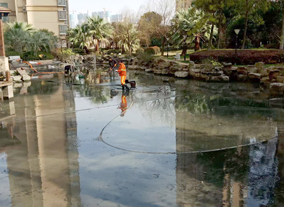 龙华山办事处景观池淤泥清理